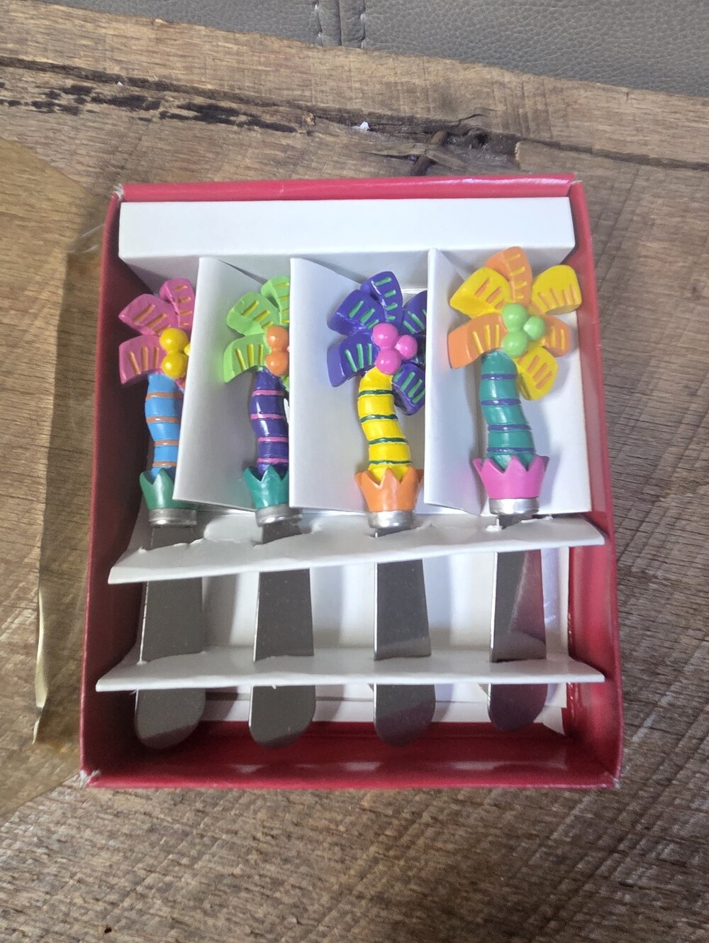 Vintage Boston Warehouse Tropical Palm Tree Cheese Spreaders - Unused Set of 4